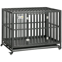 PawHut 44" Heavy Duty Steel Kennel Pet Cage - Black-Gauged tubes and frame made of robust steel for long lasting durability 