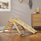 Qaba 3 in 1 Pikler Triangle Set with Ramp - Nature Wood-Foldable design and adjustable slide angle for easy storage 