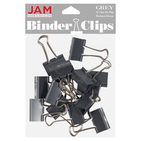 JAM Paper Colourful Binder Clips - Medium - 1 1/4" - Grey - 15 Pack-Colour: Grey | Made of tempered steel for an extra strong hold