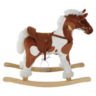 Qaba Kids Plush Rocking Horse with Wooden Rockers - Brown and White-Strengthens the core muscles and arms, also helps to improve balance 
