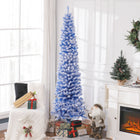 HOMCOM 7.5' Snow-Flocked Pencil Artifical Christmas Tree - Blue-Realistic plastic branches provide a complete and lush look 