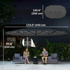 Outsunny Double-Sided Patio Umbrella - Dark Grey-Crank handle opens and closes canopy easily