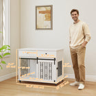 PawHut 39" L Rolling Dog Crate with 2 Storage Drawers and 2 Doors - White-Dual doors with a sliding barn door offer flexible placement and easy access 