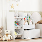 Qaba Kids Bookshelf and Toy Storage, 3-Tier Bookcase with 6 Bins - White-Built with solid materials and rounded corners to keep your child's safety

