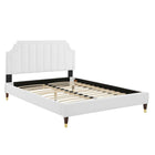 Modway Sienna Performance Velvet Full Platform Bed with Wood Legs and Gold Sleeves - White-Full Platform Bed