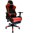Nicer Furniture Racing Style Game Chair with Footrest - Red-Upholstered in durable PVC and breathable mesh for comfort and airflow.  