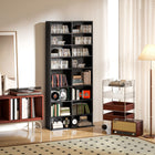 HOMCOM Double Media Cabinet, 9-Tier DVD Shelf with 18 Compartments - Black-Particle board structure for a reliable everyday piece. Smooth and protective melamine coating