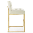 Modway Privy Gold Stainless Steel Performance Velvet Bar Stool - Gold Ivory-Elegant Biscuit Tufting