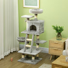 PawHut 52" Cat Tree with Condo, Hammock and Bed - Light Grey-Materials: Particleboard, plush and sisal 
