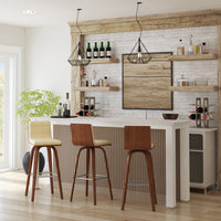 Armen Living Vienna 30" Bar Height Swivel Bar Stool in Walnut Wood Finish with Cream Faux Leather-Whether you have a kitchen island, a bar table, pub table, or peninsula - we've got you covered with any height you desire. This stool comes in  26" counter height or 30" bar height options.