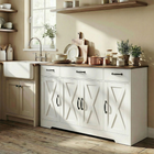 HOMCOM 55" Farmhouse Sideboard Buffet Cabinet for TVs up to 60 Inch with Barn Doors - White-A robust tabletop supports up to 110 lbs, suitable for appliances or decor