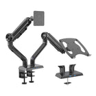 ShoppingAll Heavy Duty 2-in-1 Dual Monitor and Laptop Mount for 13-35" Screens and 12-17" Laptops - Black-One arm supports up to 35" VESA compatible screen that weights 26.5 lb or lighter, another arm supports a laptop tray that can hold up to 17" laptops