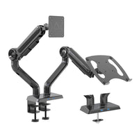 ShoppingAll Heavy Duty 2-in-1 Dual Monitor and Laptop Mount for 13-35" Screens and 12-17" Laptops - Black-One arm supports up to 35" VESA compatible screen that weights 26.5 lb or lighter, another arm supports a laptop tray that can hold up to 17" laptops