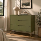 Manhattan Comfort Avira 35" Mid-Century Modern 3-Drawer Dresser - Olive Green-Three spacious drawers with easy-glide tracks for smooth opening and closing