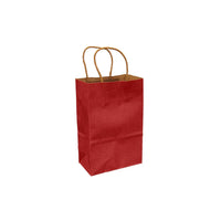 Eddie's 100% Recycled Kraft Shopper Paper Bag - 5-1/2" L x 3-1/4" W x 8-3/8" D - Scarlet Red - 100 Pack-5-1/2" x 3-1/4" x 8-3/8"