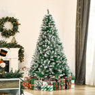 HOMCOM 6' Snow-Flocked Artificial Christmas Tree with Hinged Tips - Green-61 pinecones for decoration 