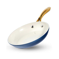 Gotham Steel Ultra Performance Ceramic and Aluminum Non-Stick 12" Frying Pan - Navy with Gold Handles-Gotham Steel natural collection: healthier cooking is easy with this nonstick ceramic cookware set, pots and pans are designed to be 2x more durable, dishwasher safe, and oven safe up to 500˚F, gold stay-cool handles allow you to go from stovetop to oven, but this set doesn't just cook good, they look good too, with a modern cream color that adds an elevated aesthetic to your kitchen
