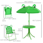 Outsunny Kids Folding Picnic Table & Chair Set with Sun Umbrella - Green-Matching 6-bone parasol included, offering maximum shade for your child.   