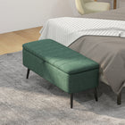 HOMCOM Linen Fabric Storage Ottoman Bench - Dark Green-Steel legs with powder coating for high stability and durability 