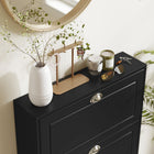 HOMCOM Narrow Shoe Cabinet with 3 Flip Drawers for Entryway - Black-Colour: Black