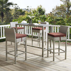 Modway Conduit Outdoor Patio Wicker Rattan Bar Stool - Light Gray Currant - Set of 4-Powder-Coated Aluminum Frame