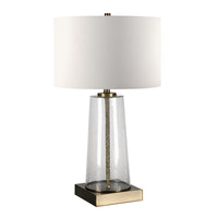 Hudson&Canal Dax 27.5" Tall Table Lamp with Fabric Shade - Seeded Glass/Brass/White-Transitional design for your living room, workspace, or bed side table