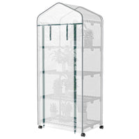 Outsunny 27" x 20" x 65" Portable Greenhouse with 4 Tier Shelves and Wheels - White- High-quality steel tubes and strong plastic grid  for a solid, reliable construction
 