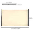 Outsunny Retractable Side Awning with Resistance to UV Rays & Wind - 118" x 71" - Cream White-Durable polyester fabric with PA coating is breathable, waterproof, UV-resistant and easy to clean