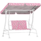 Qaba Kids 2-Seater Patio Swing Bench with Safety Belts and Adjustable Canopy - Unicorn & Rainbow - Pink-Robust steel A-frame with non-slip feet provides superior stability 
