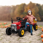 Aosom 12V Kids Ride-On Tractor with Trailer and Remote Control - Red-7 headlights and 4 rear lights for delight the driving road 