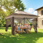 Outsunny 12 ft W x 12 ft L Pop-up Tent Gazebo Instant Canopy - Khaki-Center lock makes it easy to open and contract the folding canopy