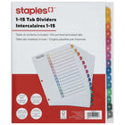Staples Pre-Printed Index Dividers - 1-15 - Coloured-Tab dividers are numbered 1 through 15 to keep documents organized
