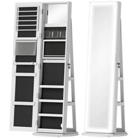 HOMCOM Jewelry Cabinet with Full Length Mirror - 21.7" L x 21.7" W x 62.4" H - White-Full length standing mirror offers a clear reflection 
