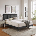 Modway Sirocco Rattan and Wood King Platform Bed - Black-Rubberwood Frame