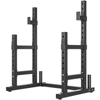 Soozier Adjustable Squat Rack - 660 lb Multi-Function Barbell Rack - Black-Dual barbell holders allow seamless switching between exercises for efficient workouts 