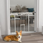 PawHut Pressure-Mounted Dog Gate Auto-Close for 29"-39.4" Wide - White-Small door allows cats to pass, enhancing pet mobility