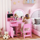 Qaba Kids Vanity Set with Lighted Mirror - Pink-Plenty of partitioned storage helps cultivate good organising habits
