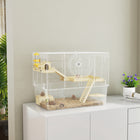PawHut Hamster/Gerbils Cage with Food Dish - White-Steel wire construction prevents pinching