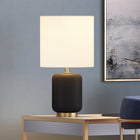 Hudson&Canal Lambert 15" Tall Ceramic Table Lamp with Fabric Shade - Matte Black/White-Includes a 6 ft. cord with rocker switch