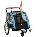 Aosom 2 Seat Bike Trailer for Kids 2-in-1 Double Baby Jogging Stroller - Blue-Converts easily between baby stroller and trailer 