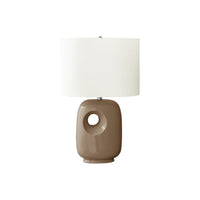 Monarch Specialties 26" H Contemporary Table Lamp - Brown Ceramic / Ivory / Cream Shade-Contemporary 26"h table lamp featuring a sleek light brown ceramic base with a stylish cut-out design, perfectly blending modern aesthetics with functionality to brighten up any living room, office, or bedroom