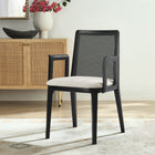 Modway Monarch Wood and Rattan Dining Armchair - Black/Heathered Weave Ivory-Fabric Upholstered Seat