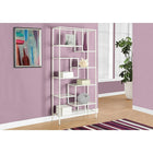 Monarch Specialties 7159 72"H Bookcase - White Metal With Tempered Glass-Modern and thick metal frame with clear tempered glass shelves