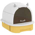 PawHut Cat Litter Box with Cleaning Drawer - 15.9" W x 20.5" D - Yellow-Enclosed design with translucent flap door ensures privacy and control odor 