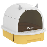 PawHut Cat Litter Box with Cleaning Drawer - 15.9" W x 20.5" D - Yellow-Enclosed design with translucent flap door ensures privacy and control odor 