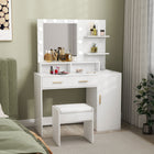 HOMCOM Vanity Desk with Mirror and Lights - 40.9" L x 15.7" W x 55.1" H - White-Mirror with LED bulbs improves makeup application visibility 