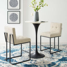 Modway Privy Black Stainless Steel Upholstered Fabric Counter Stool - Black Beige - Set of 2-Soft Polyester Fabric Upholstery