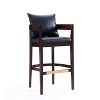 Manhattan Comfort Ritz 22" Mid-Century Modern Faux Leather Upholstered Bar Stool - Black and Dark Walnut-Mid-Century Modern Barstool with Backseat Perfect for Bar and Kitchen Use