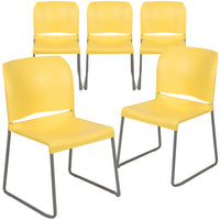 Flash Furniture HERCULES Series Full Back Contoured Stack Chair with Grey Powder Coated Sled Base - Yellow-Set of 5 Multipurpose Stack Chairs