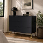 Manhattan Comfort Avira 35" Mid-Century Modern 3-Drawer Dresser - Black-Three spacious drawers with easy-glide tracks for smooth opening and closing